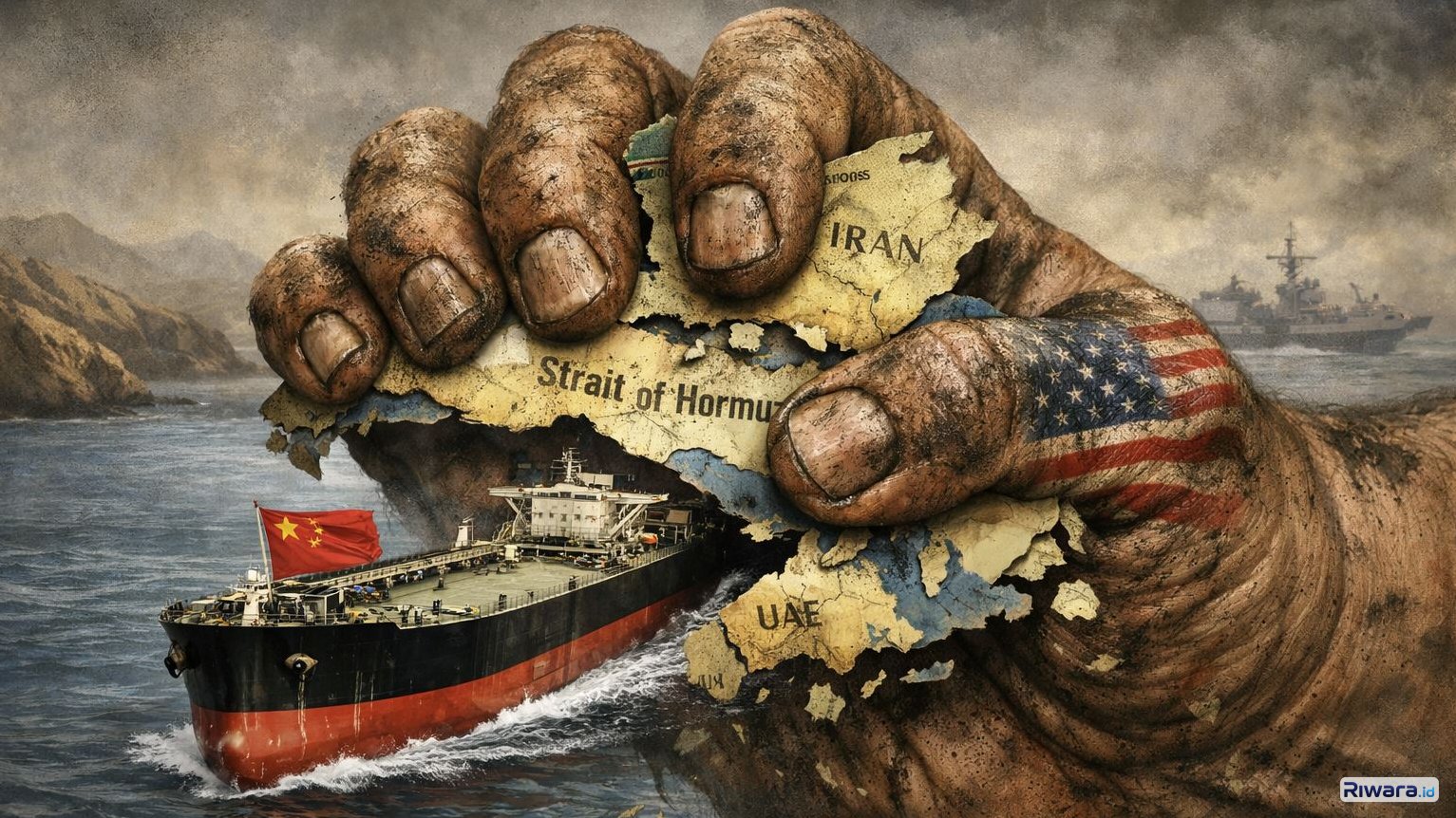 Ilustrasi kapal tanker China berhasil menerobos blokade AS di Selat Hormuz, dibuat dengan bantuan ChatGPT AI